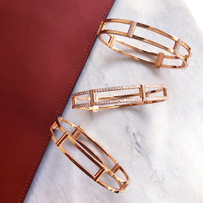 Locking Cage Bracelet | Rose Gold with Diamond Posts