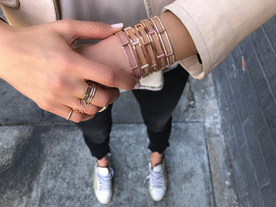 Locking Cage Bracelet | White Gold with Ombre Blue and Pink Sapphires on Lateral Bars