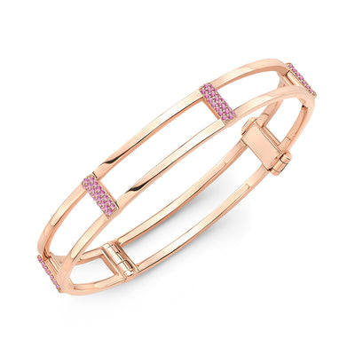 Locking Cage Bracelet | Rose Gold with Pink Sapphires on Posts