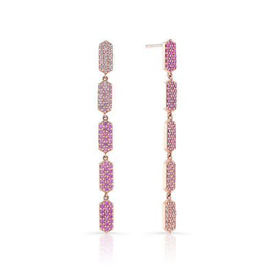 5 Tiered Ombre Pink Sapphire Marquis Earrings | Rose Gold