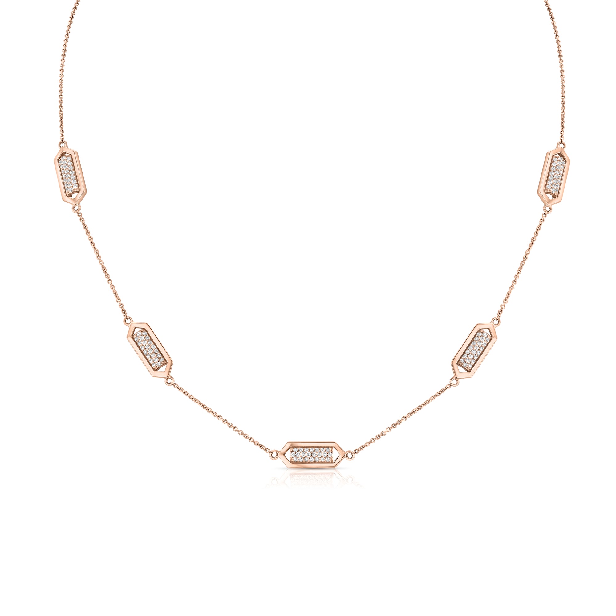 Domed Marquis 5 Station Necklace | Rose Gold