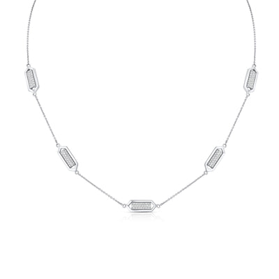 Domed Marquis 5 Station Necklace | White Gold