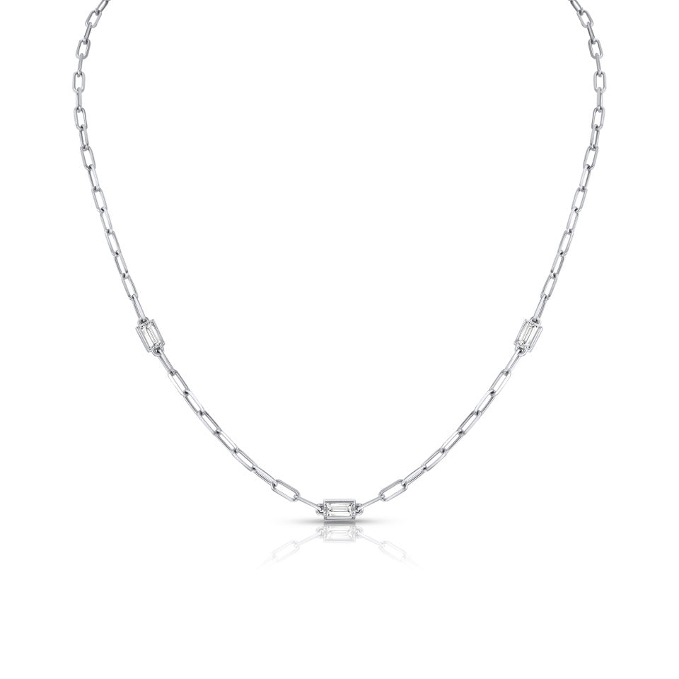 3 Diamond Baguette Chain Necklace | White Gold