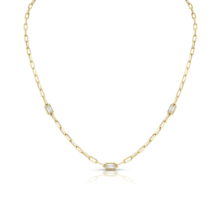 3 Diamond Baguette Chain Necklace | Yellow Gold