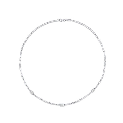 3 Diamond Baguette Chain Necklace | White Gold