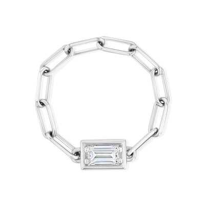 Baguette Diamond Chain Ring | White Gold