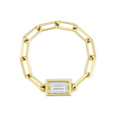 Baguette Diamond Chain Ring | Yellow Gold