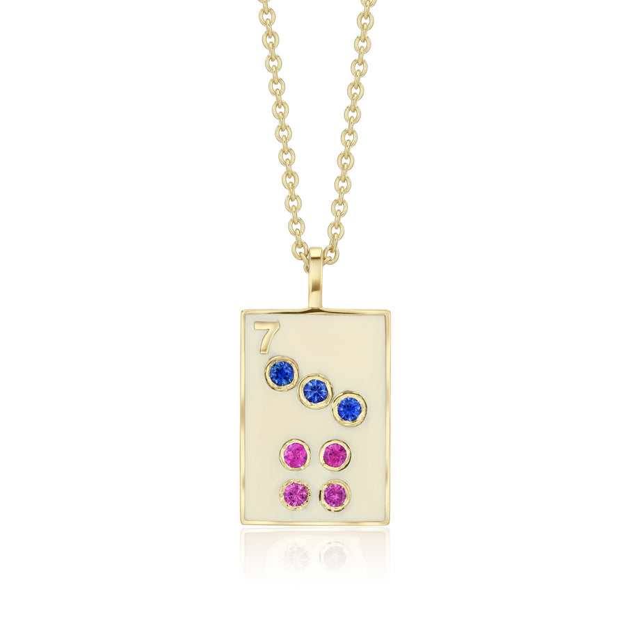7 Dot Mahjong Tile Necklace | Yellow Gold