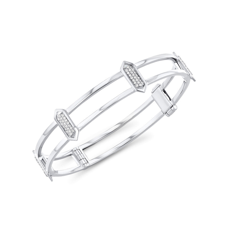 Domed Marquis Locking Cage Bracelet | White Gold with Diamonds