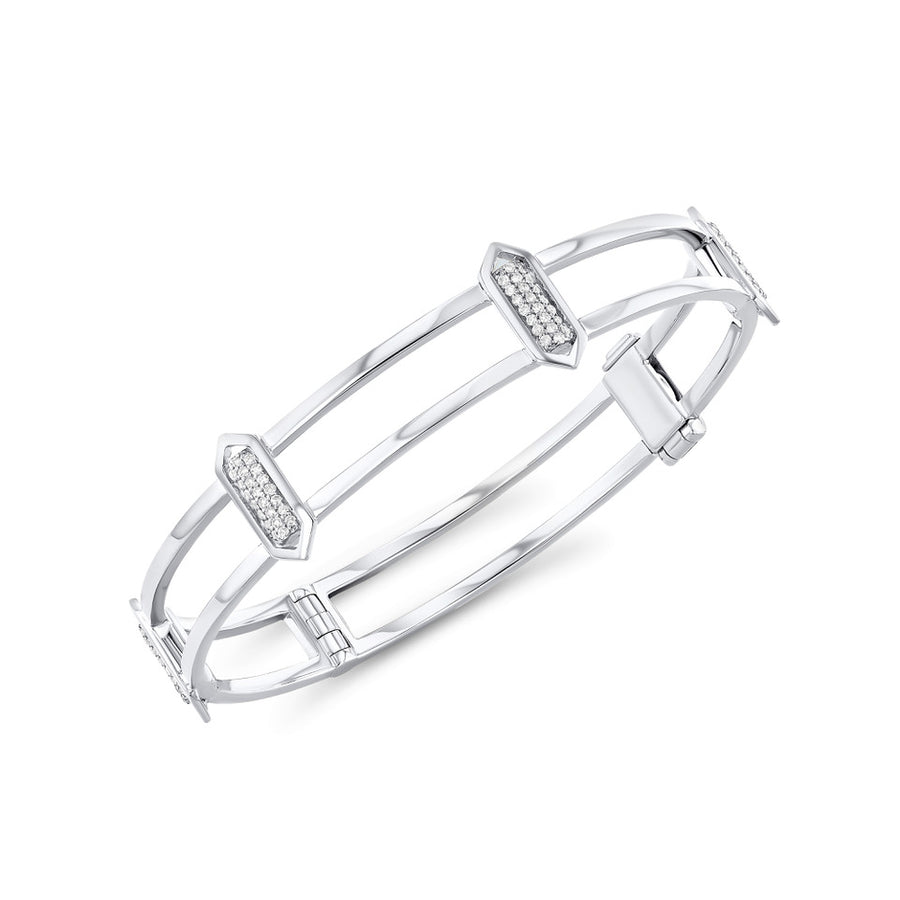 Domed Marquis Locking Cage Bracelet | White Gold with Diamonds