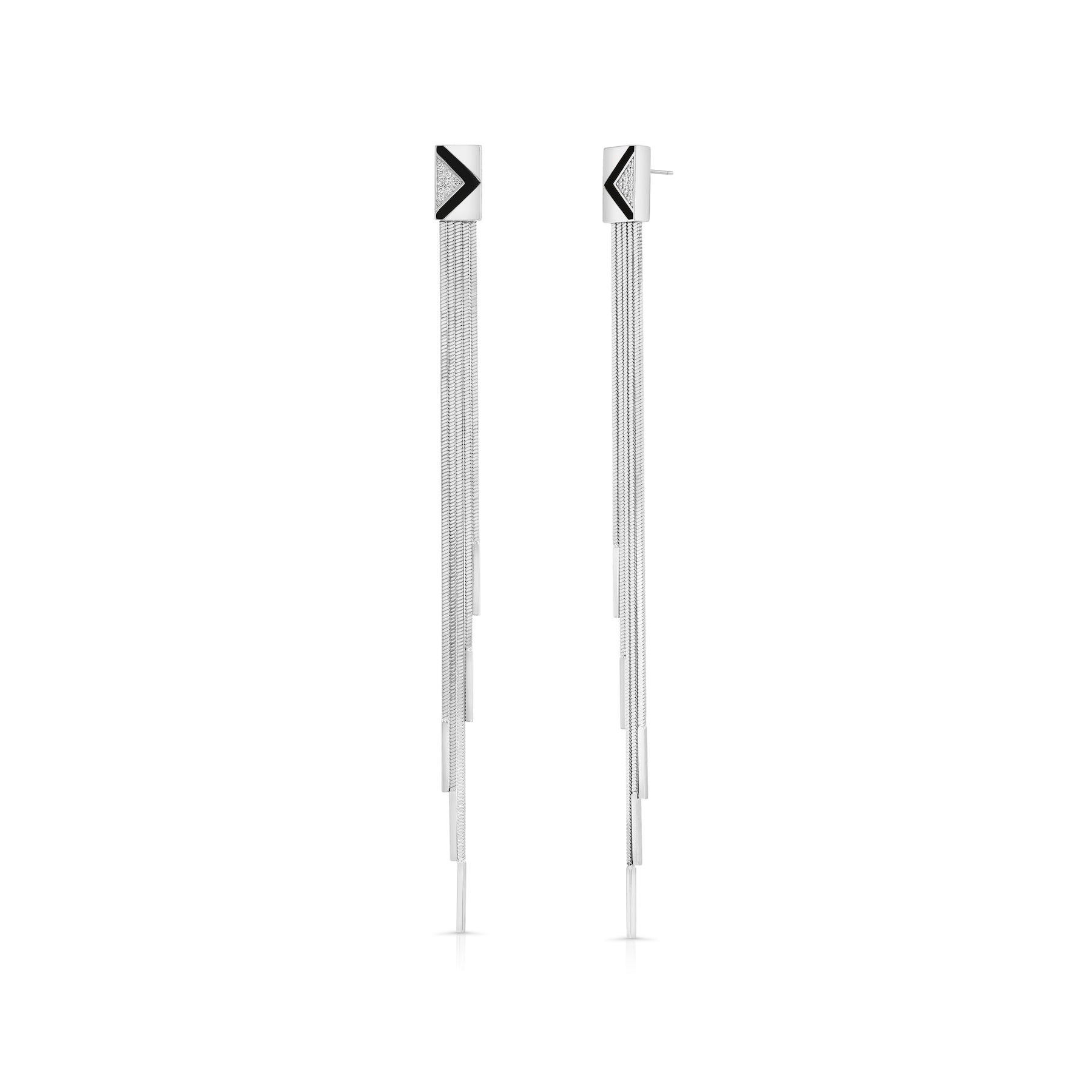Deco Chevron Fringe Earrings | White Gold