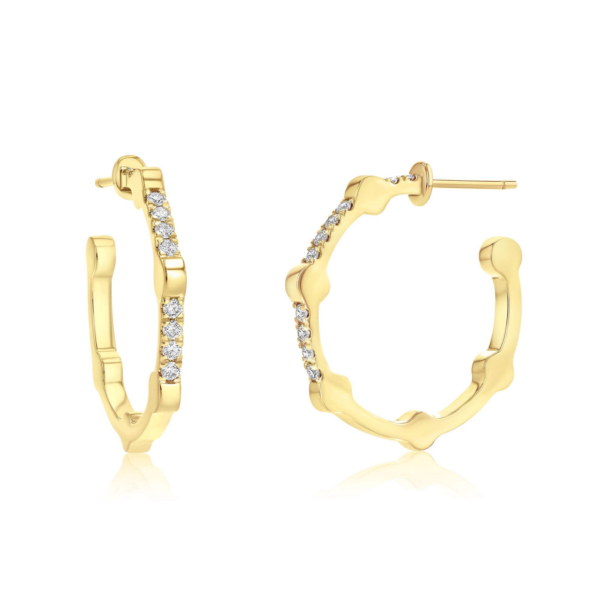 Small Cage Hoops with Diamonds on the Front | Yellow Gold
