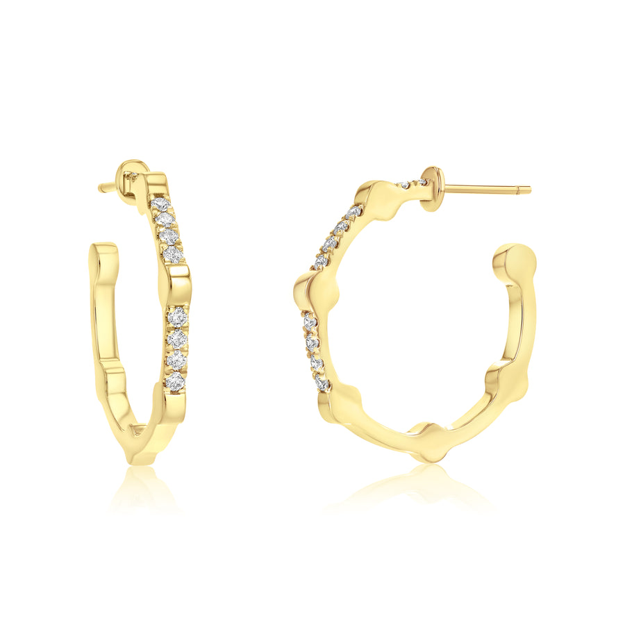Small Cage Hoops with Diamonds on the Front | Yellow Gold