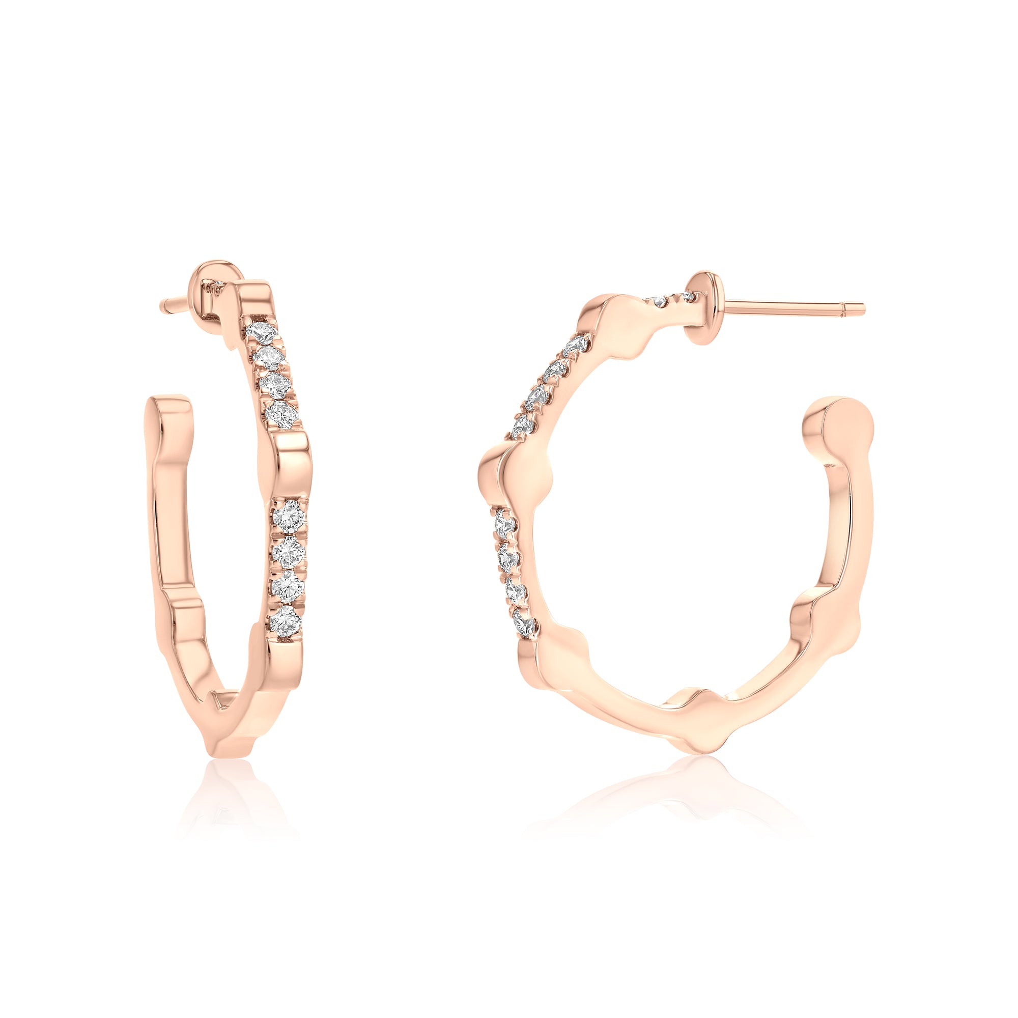 Small Cage Hoops with Diamonds on the Front | Rose Gold