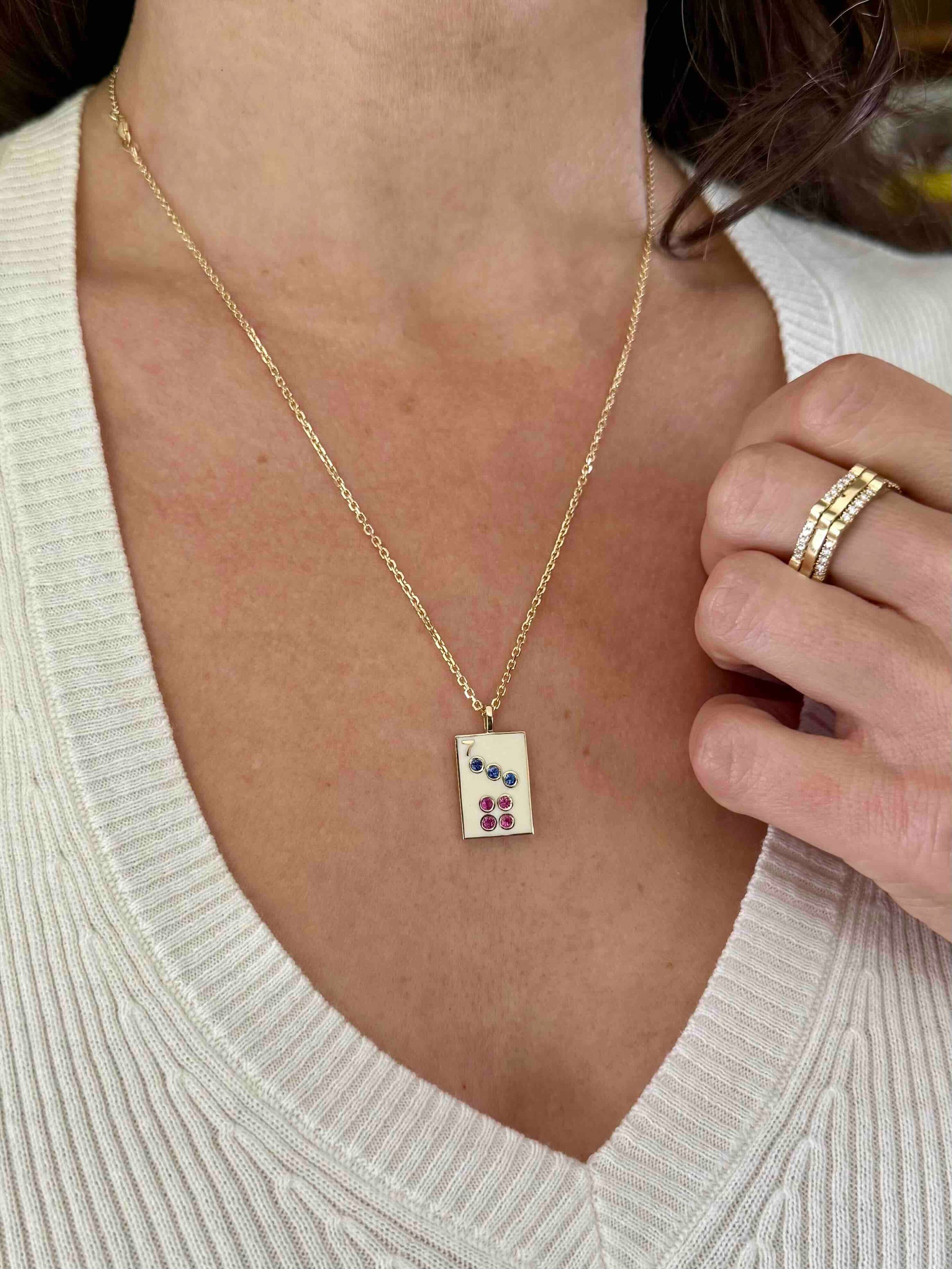 7 Dot Mahjong Tile Necklace | Yellow Gold