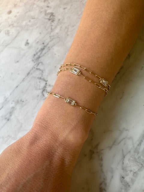 Double Baguette Diamond Chain Bracelet - 2 Station | Yellow Gold