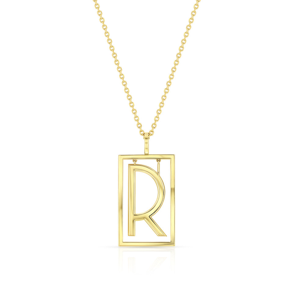 Large Deco Initial Necklace | Yellow Gold
