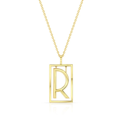 Large Deco Initial Necklace | Yellow Gold