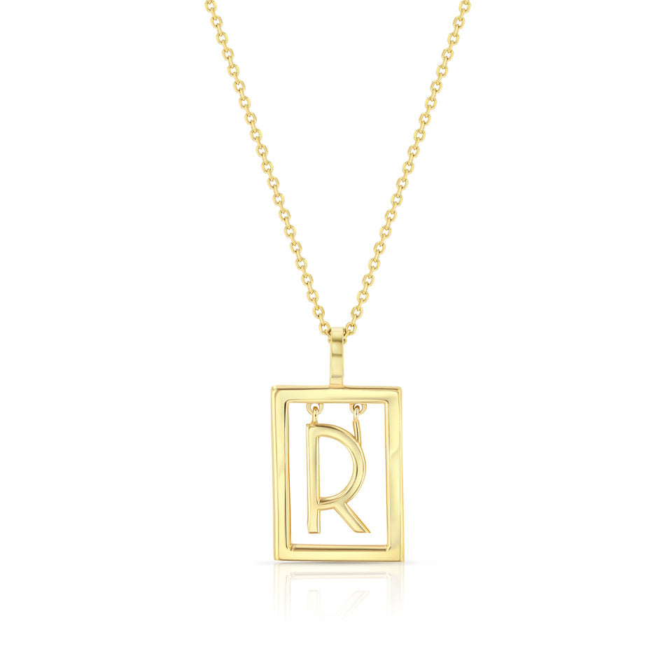 Medium Deco Initial Necklace | Yellow Gold