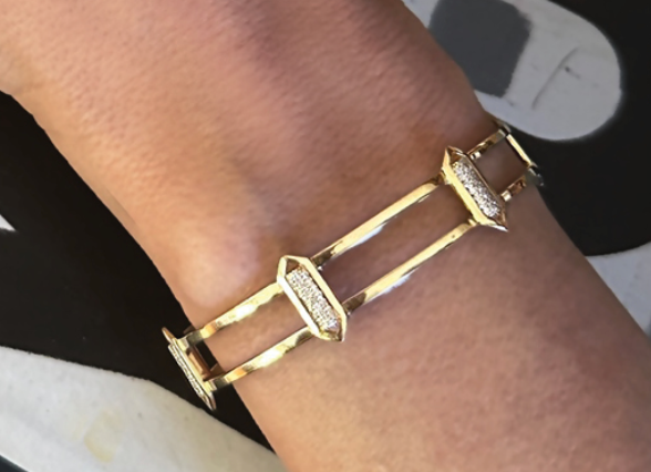 Domed Marquis Locking Cage Bracelet | Yellow Gold with Diamonds