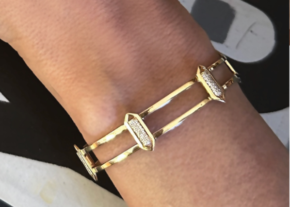 Domed Marquis Locking Cage Bracelet | Rose Gold with Diamonds