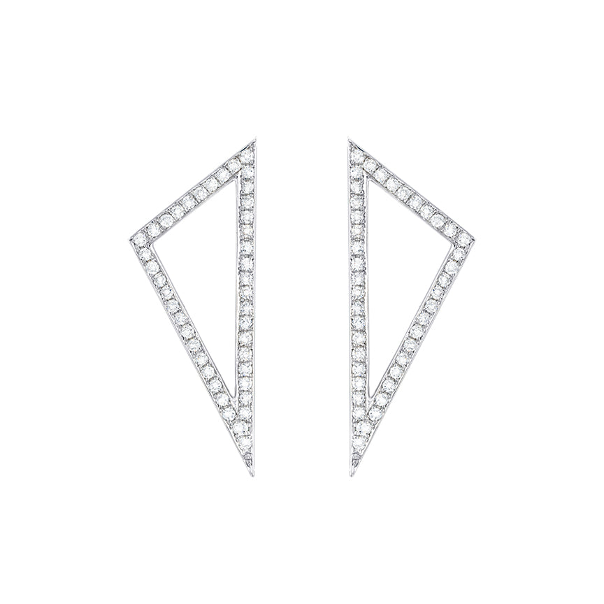 Medium All Diamond Triangle Earrings | White Gold