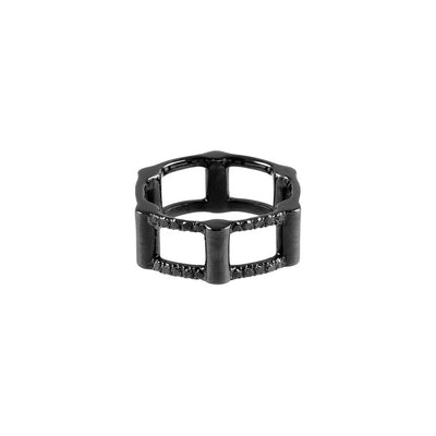 Black Diamond Half Cage Ring | Black Gold