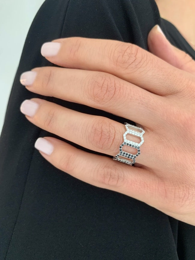 Blue Sapphire Open Marquis Chess Ring | White Gold