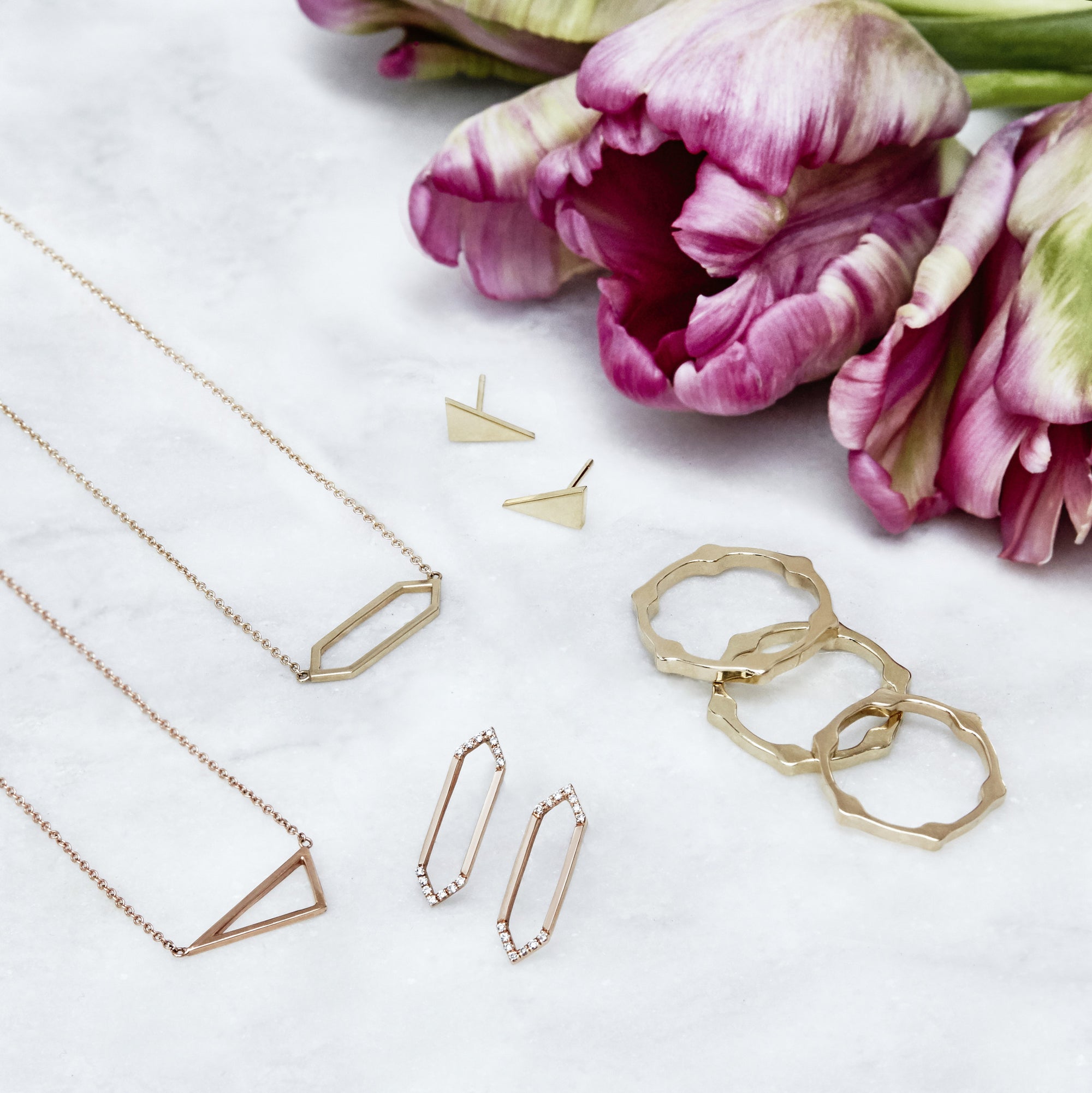 Medium Marquis Earrings | Rose Gold with Diamond Points