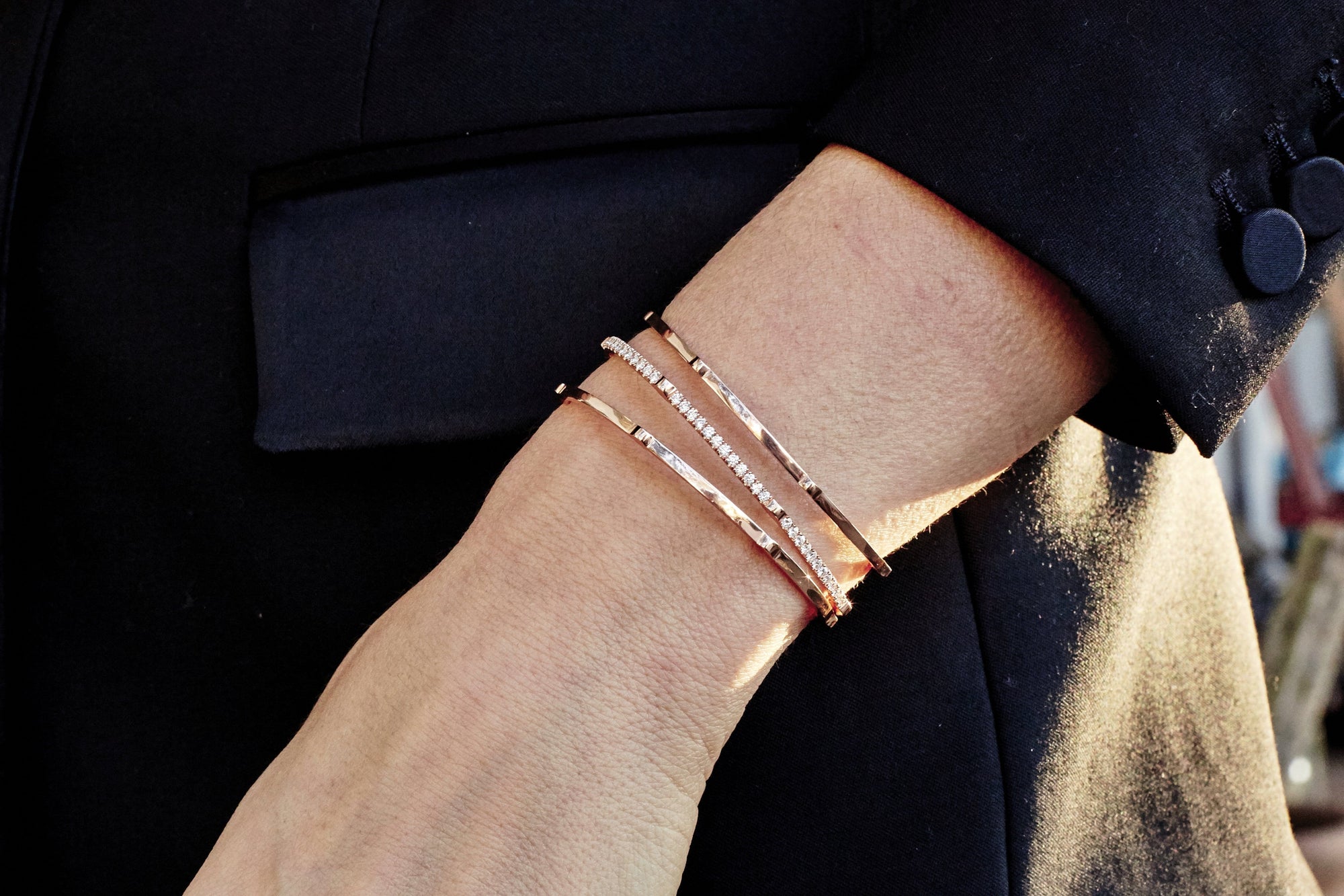 Diamond Open Gear Bangle | Yellow Gold