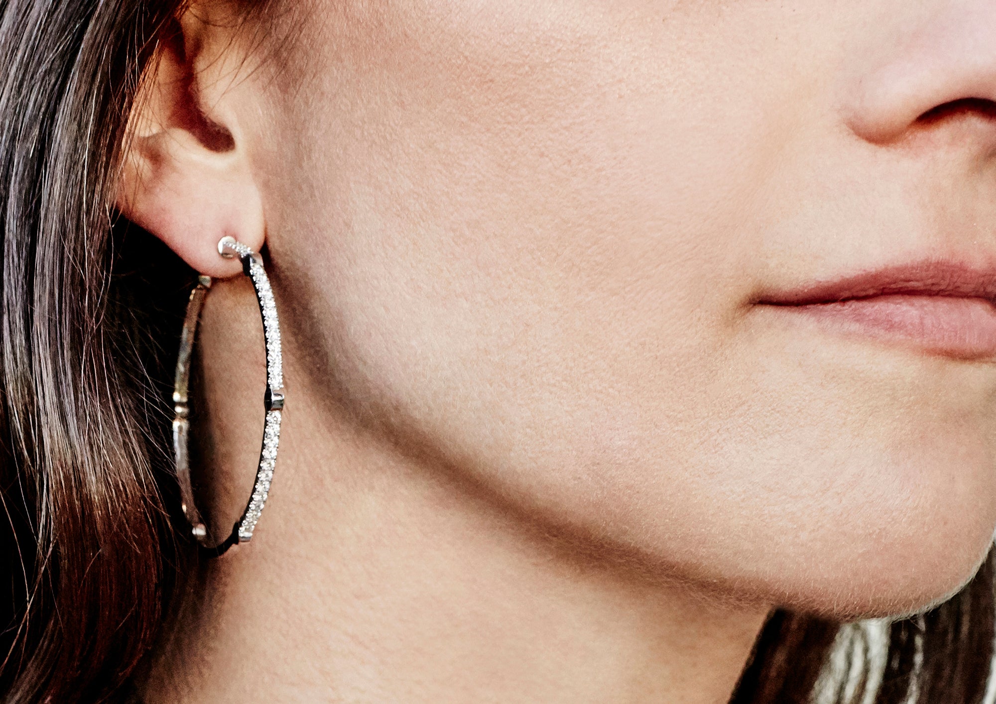 Large Cage Hoops with Diamonds on the Front | Rose Gold