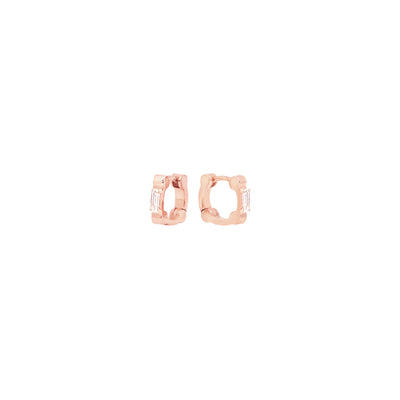 Cage Huggies with Baguette Diamonds | Rose Gold