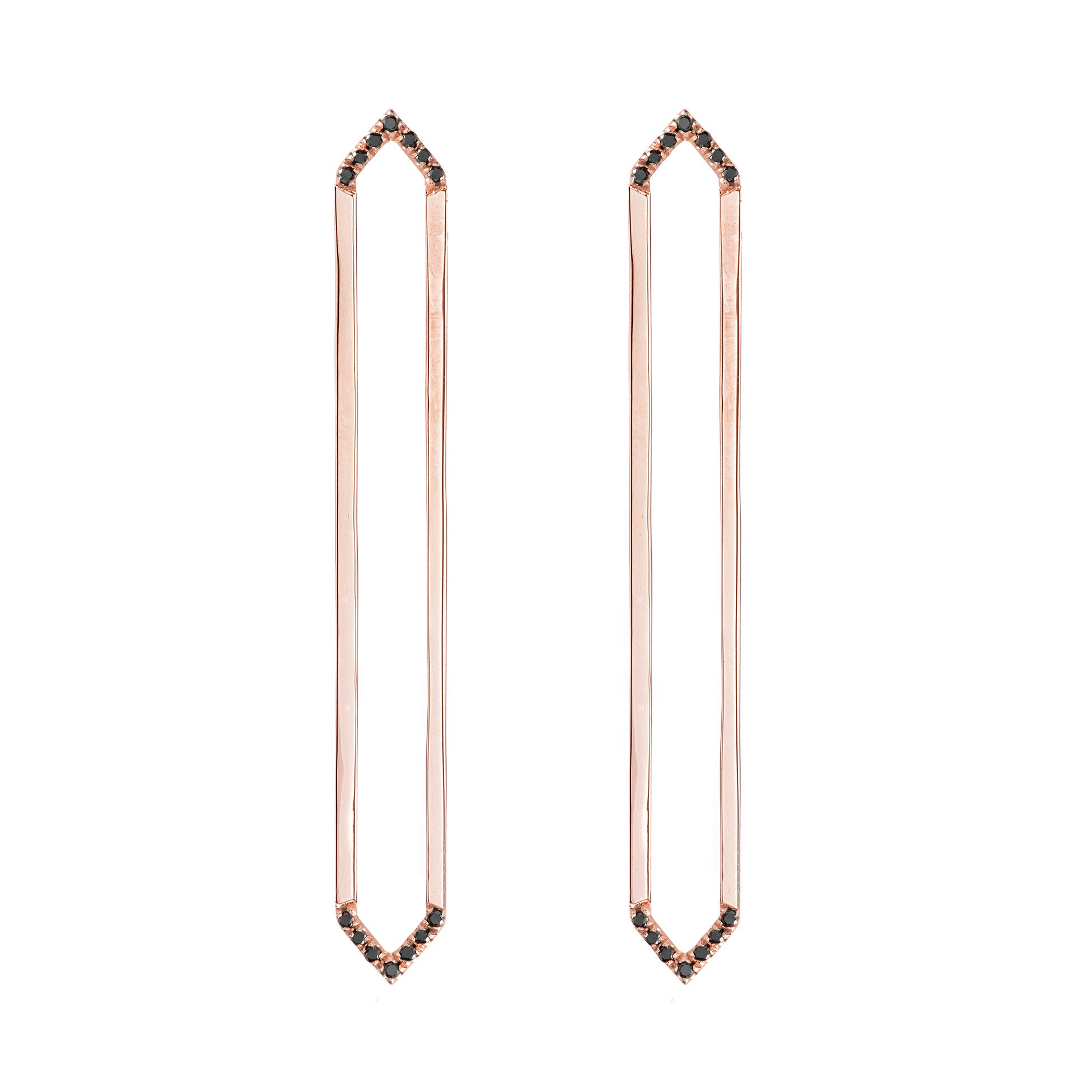 Long Marquis Earrings | Rose Gold with Black Diamond Points
