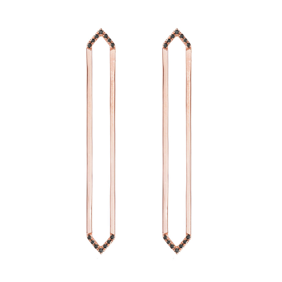 Long Marquis Earrings | Rose Gold with Black Diamond Points