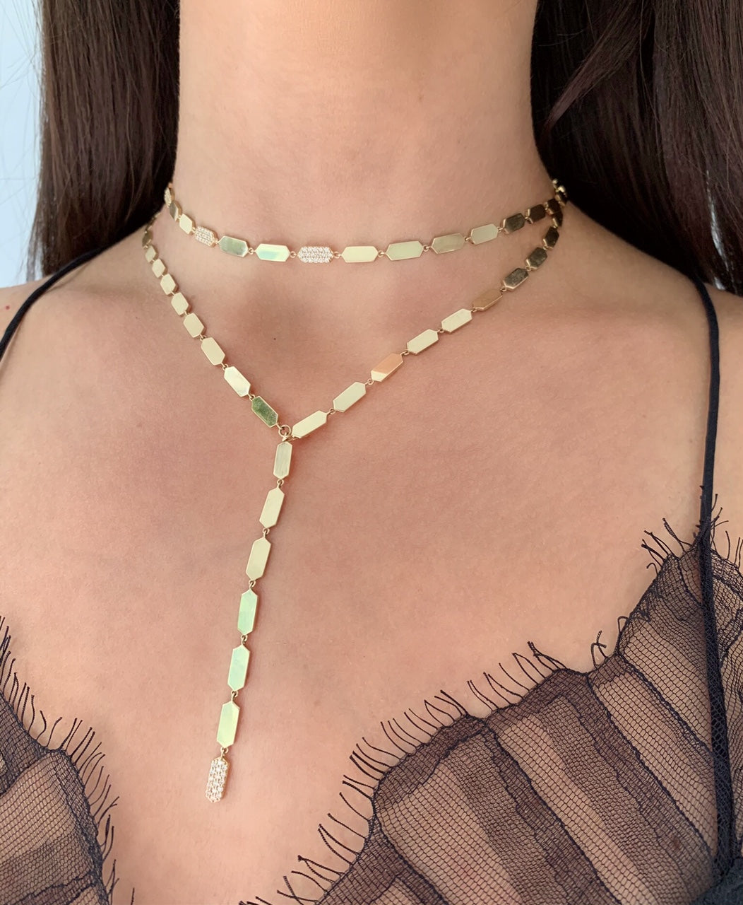 Confetti Lariat with Diamond Drop | Rose Gold