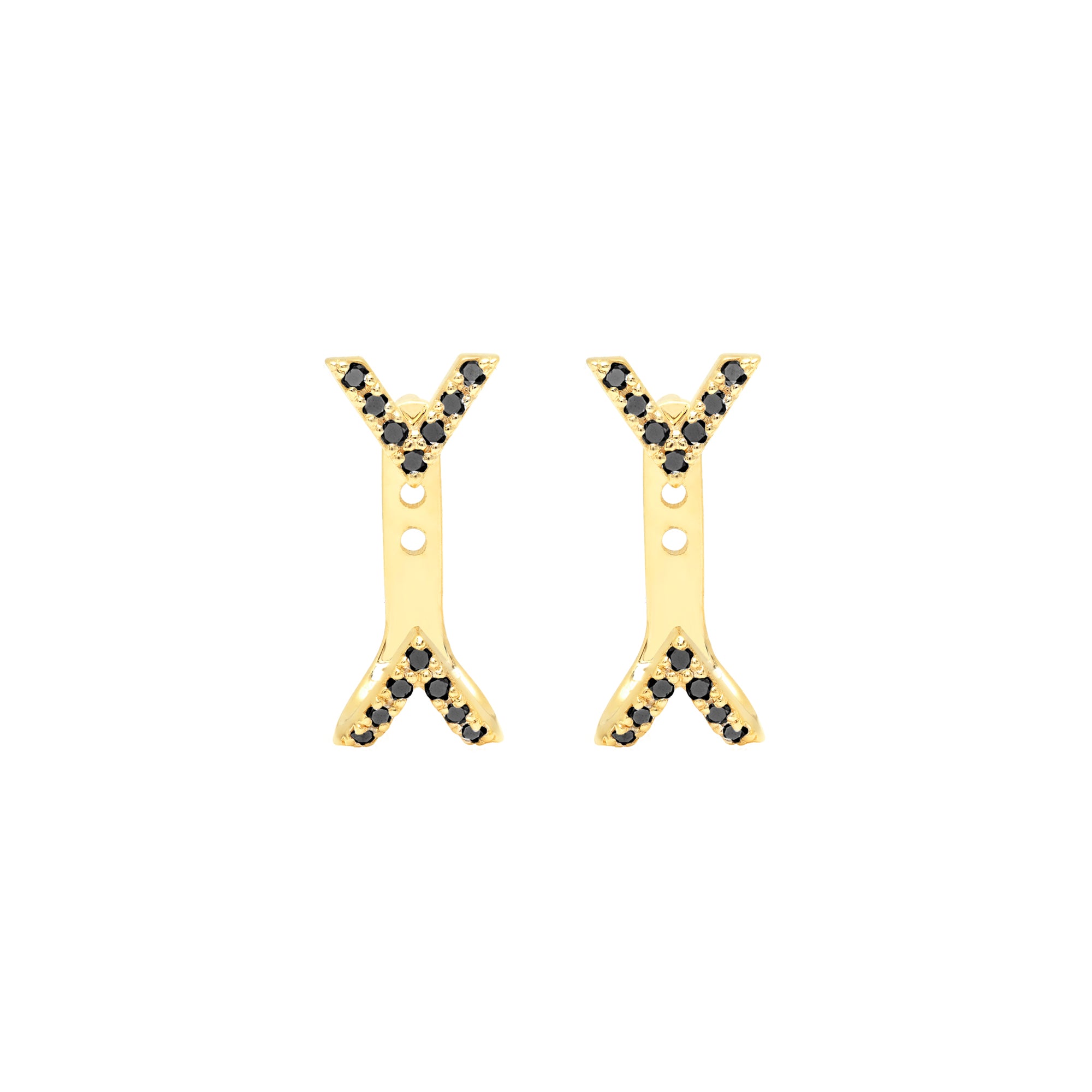 Black Diamond Dagger Studs with Ear Jackets | Yellow Gold  Earring Rachel Katz Jewelry