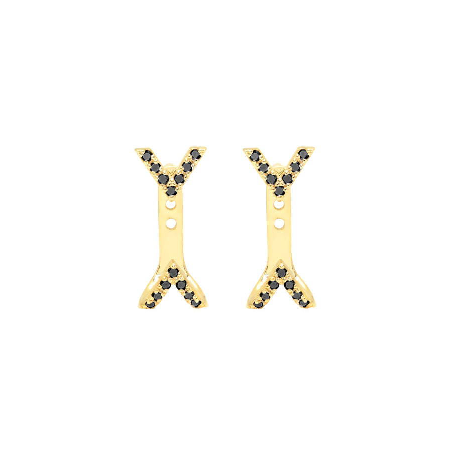 Black Diamond Dagger Studs with Ear Jackets | Yellow Gold  Earring Rachel Katz Jewelry