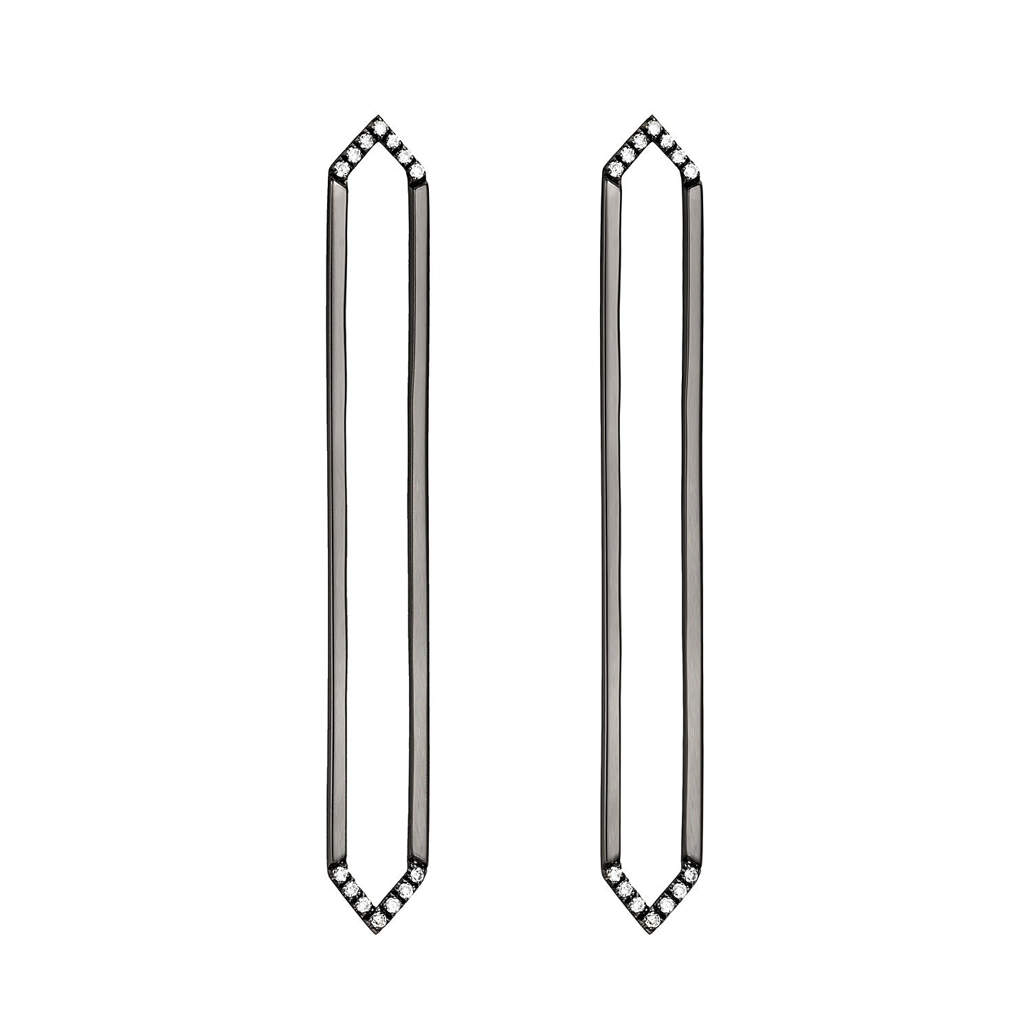 Long Marquis Earrings | Black Gold with Diamond Points
