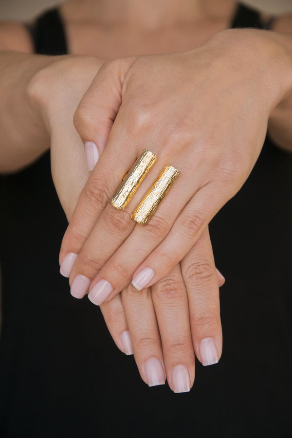 Double Tube Set Rings Double Tube Ring | Gold Plated Brass - Rachel Katz Jewelry
