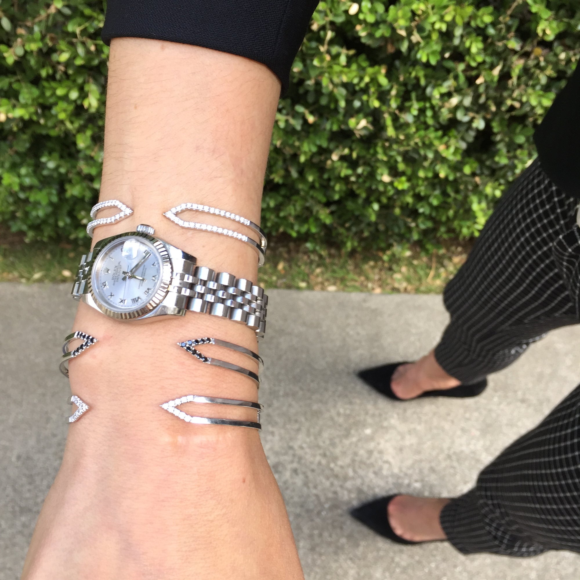 Black and White Diamond Dagger Cuff  | White Gold