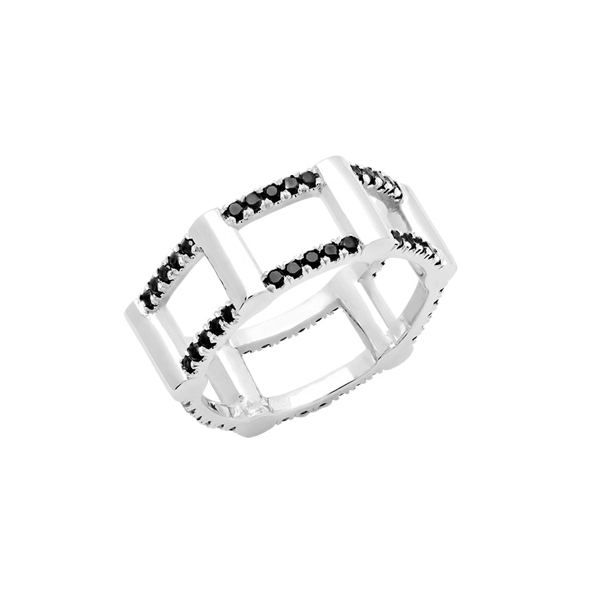 Black Diamond Half Cage Ring | White Gold  Ring Rachel Katz Jewelry