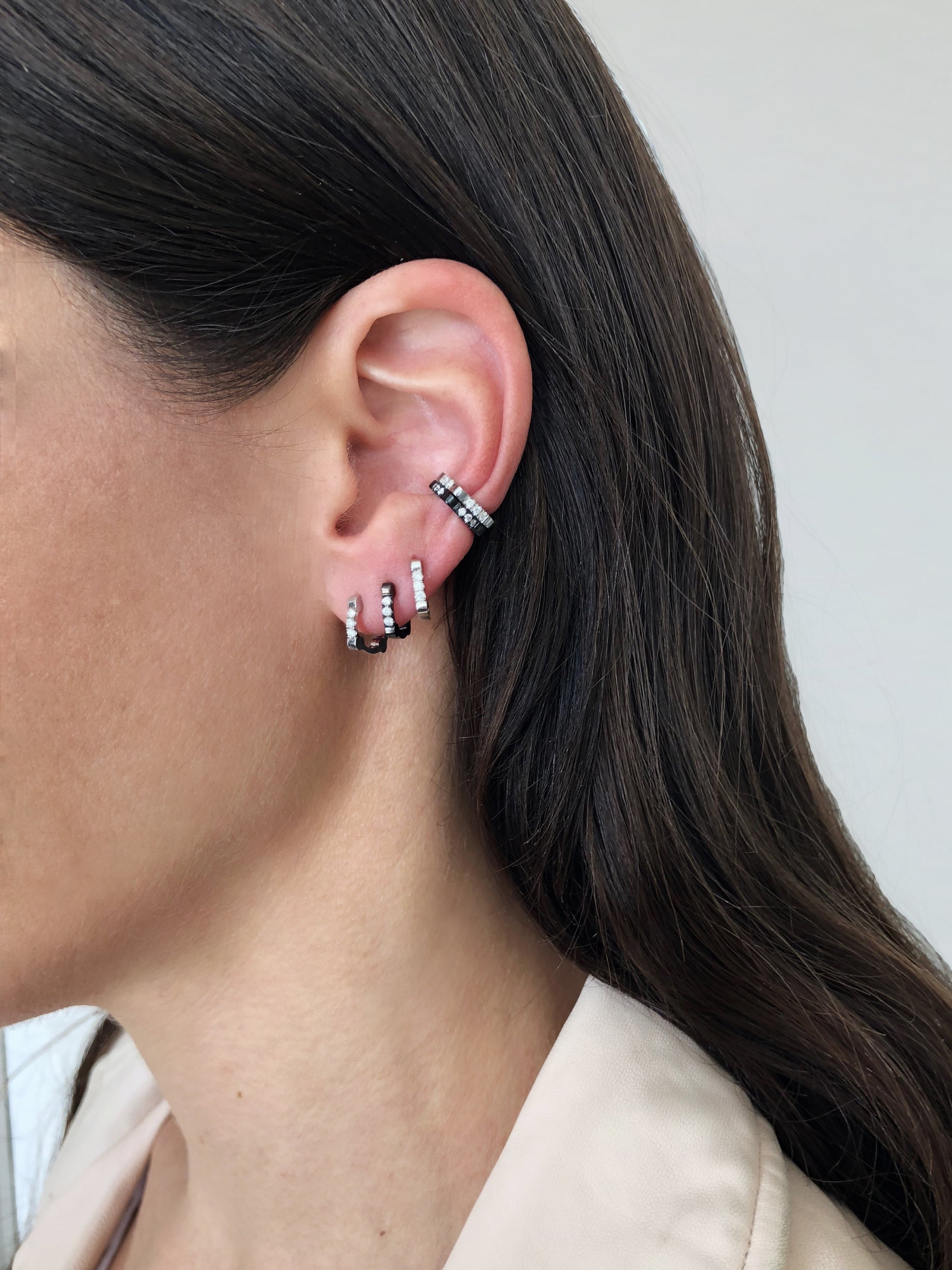 Black Diamond Cage Huggies Black Gold Women's Diamond Earrings