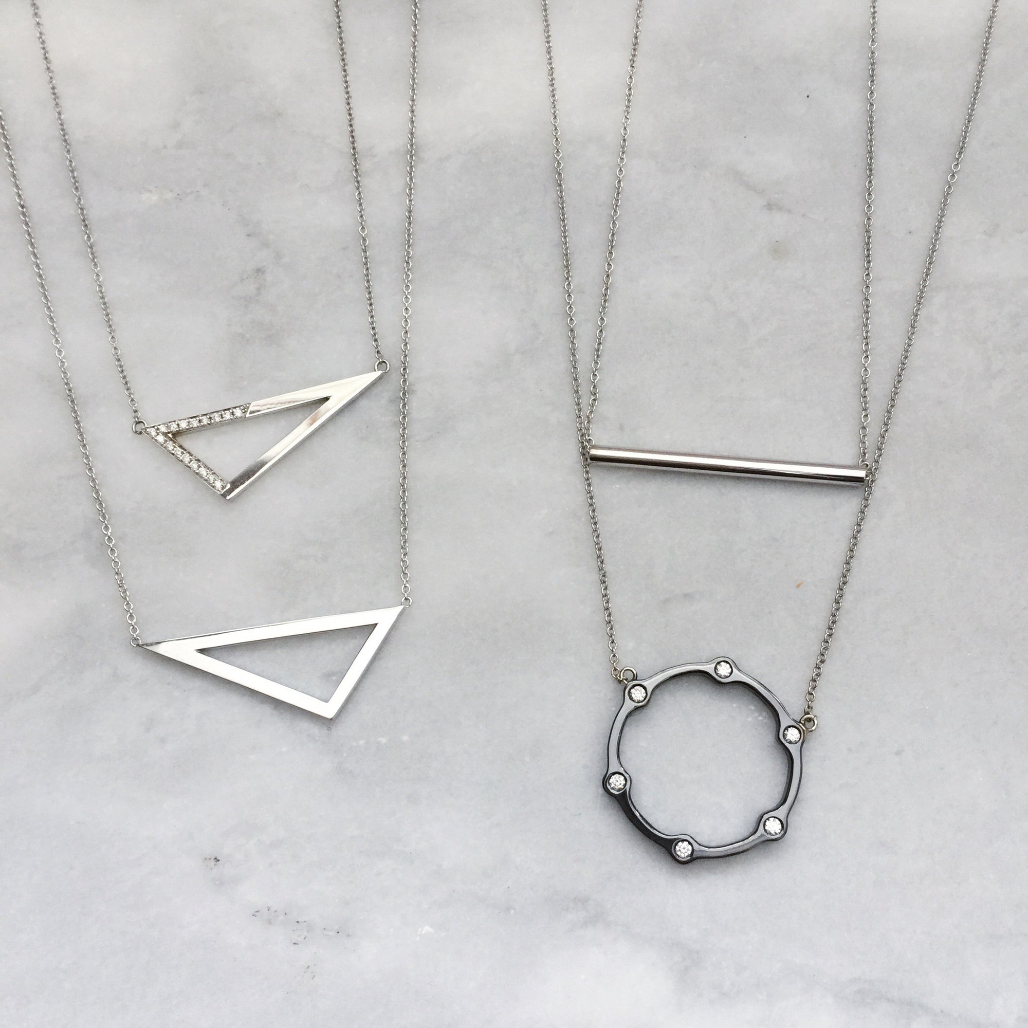 Medium Half Diamond Triangle Necklace | White Gold