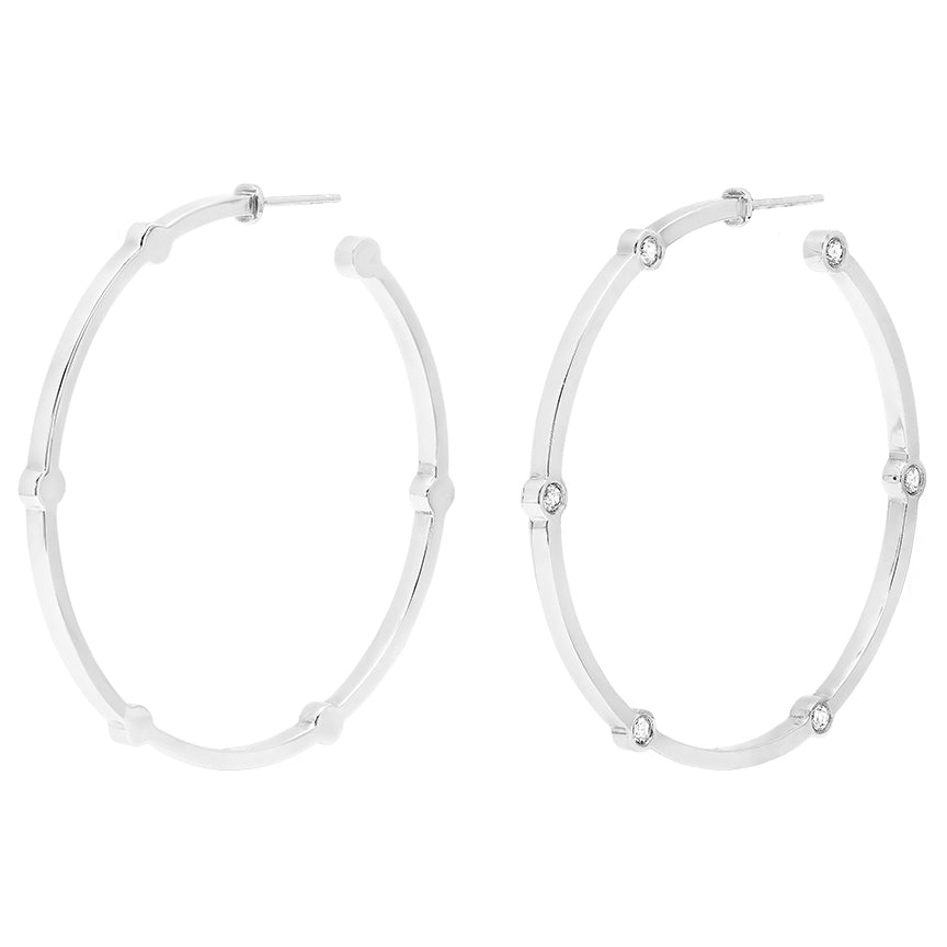 Large Cage Hoops with Diamonds on the Facets | White Gold