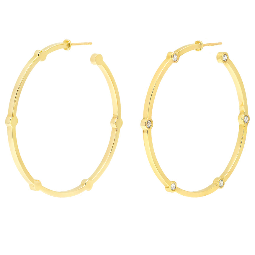 Large Cage Hoops with Diamonds on the Facets | Yellow Gold