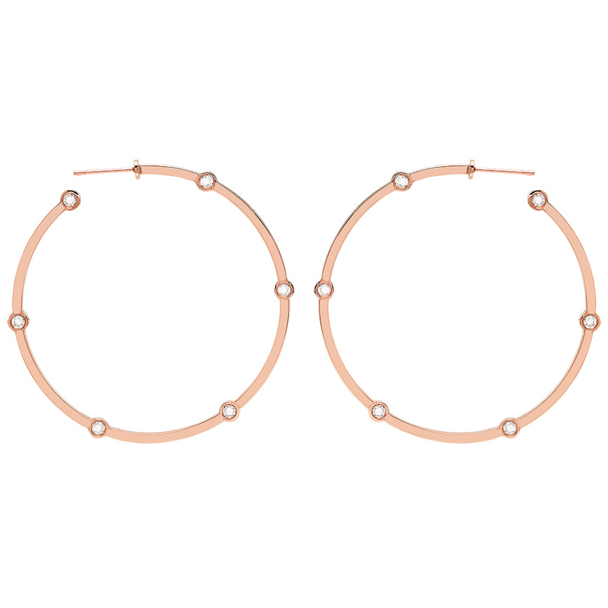 Large Cage Hoops with Diamonds on the Facets | Rose Gold
