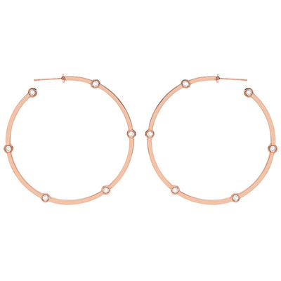 Large Cage Hoops with Diamonds on the Facets | Rose Gold