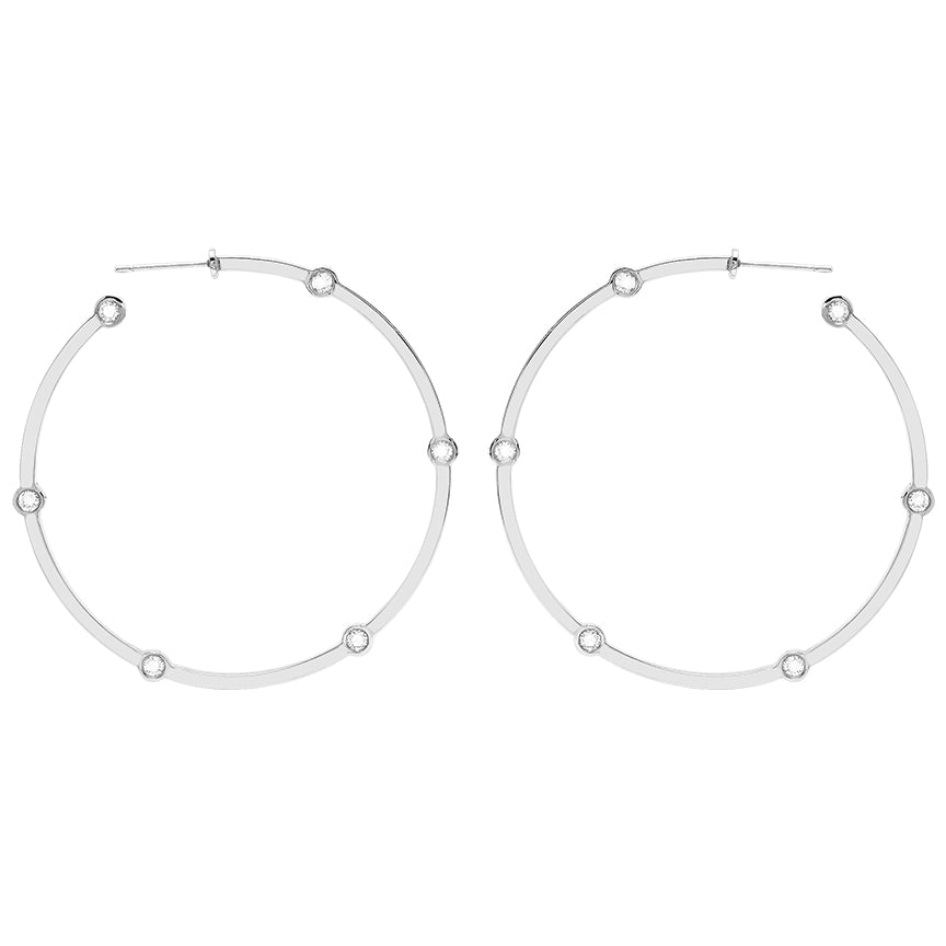 Large Cage Hoops with Diamonds on the Facets | White Gold