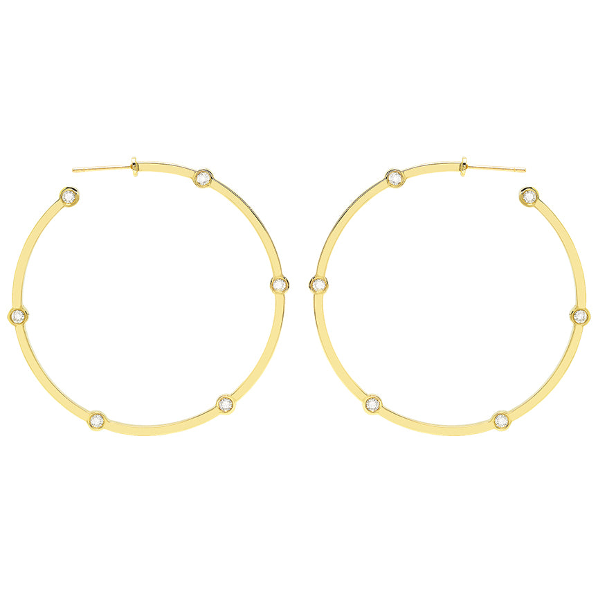 Large Cage Hoops with Diamonds on the Facets | Yellow Gold