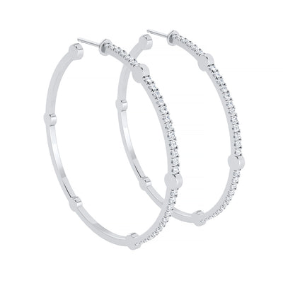 Large Cage Hoops with Diamonds on the Front | White Gold
